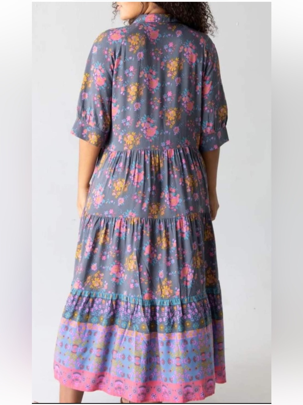 NATURAL LIFE Charcoal Gray Midi Dress with Pink & Mustard Floral Print - Picture 2 of 13